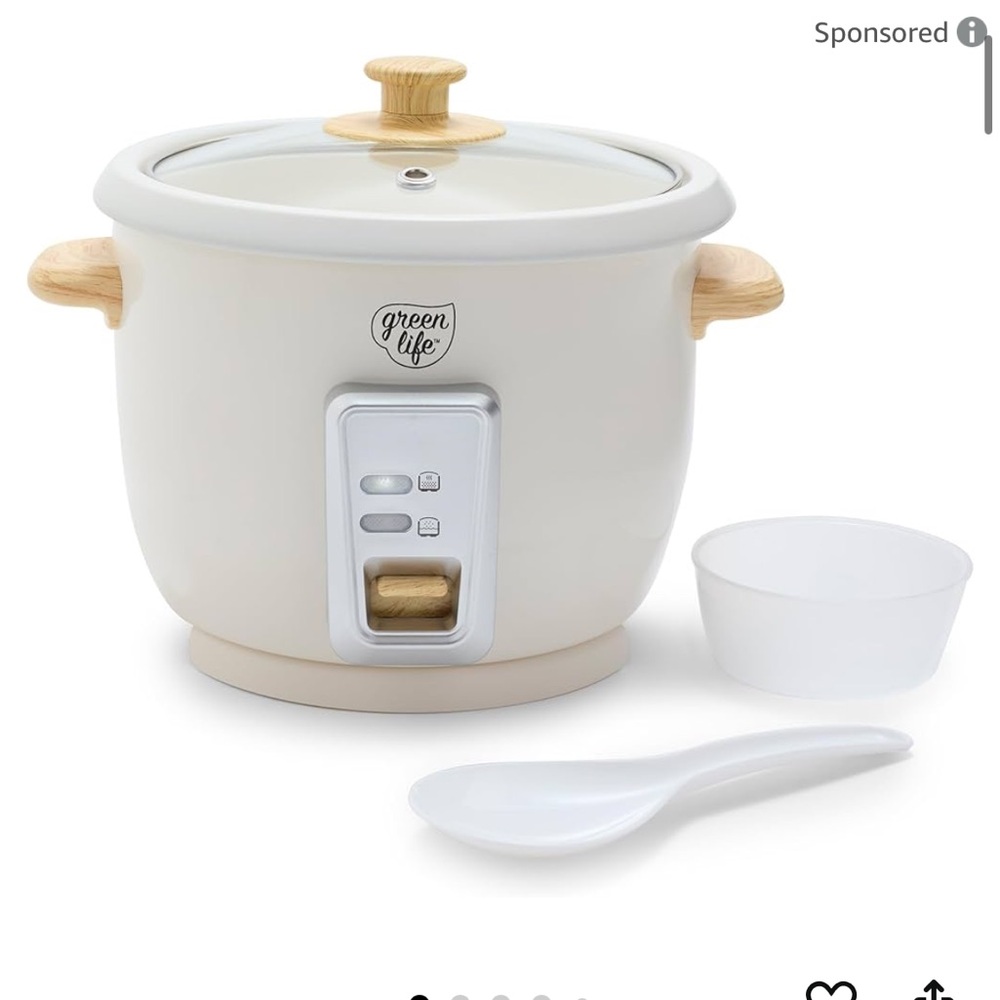 New! Green Life Ceramic Rice Cooker with Wooden Accents